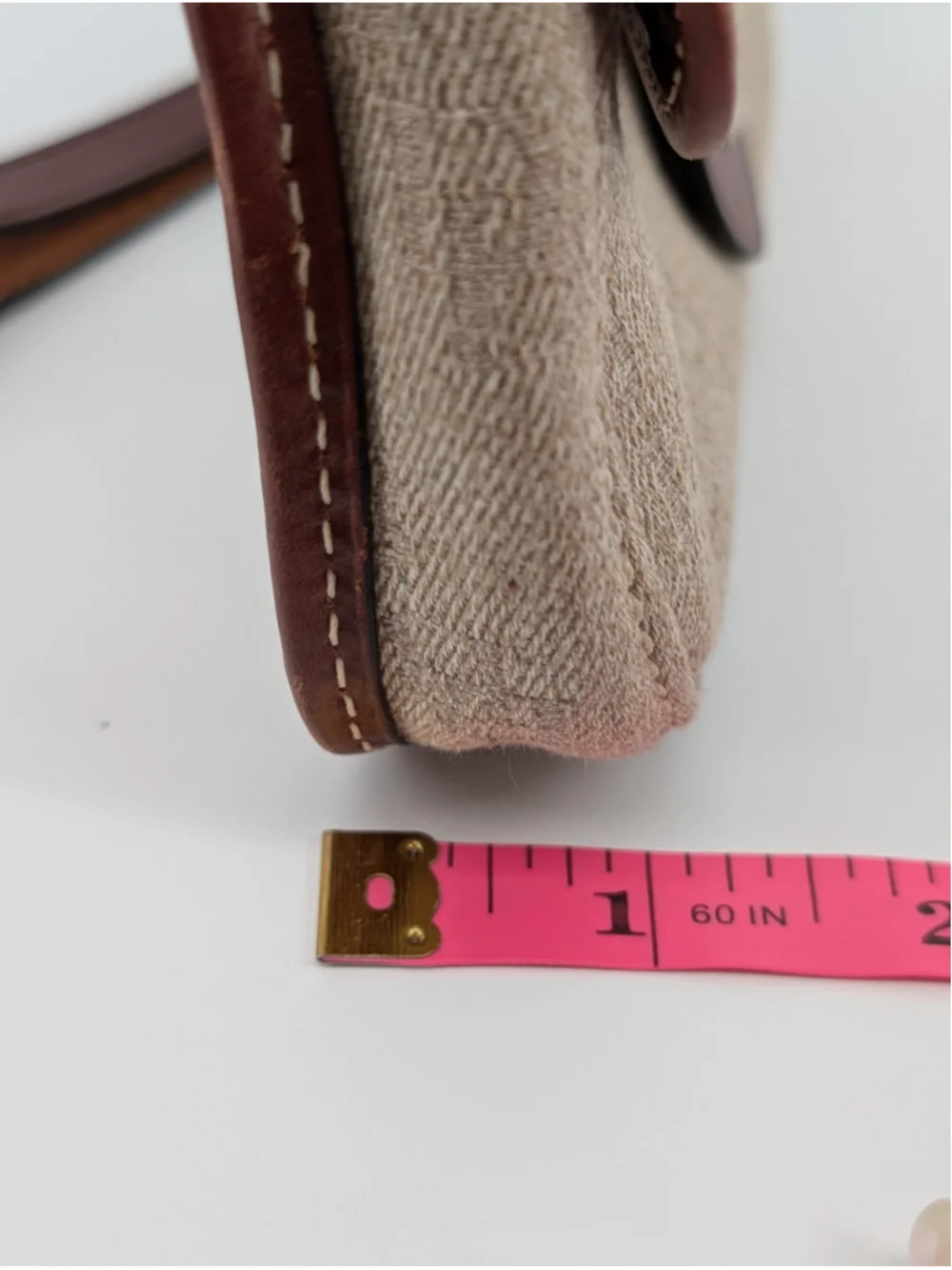 Dooney & Bourke Oncour Tweed Flap Wristlet Tan Brown Leather Trim